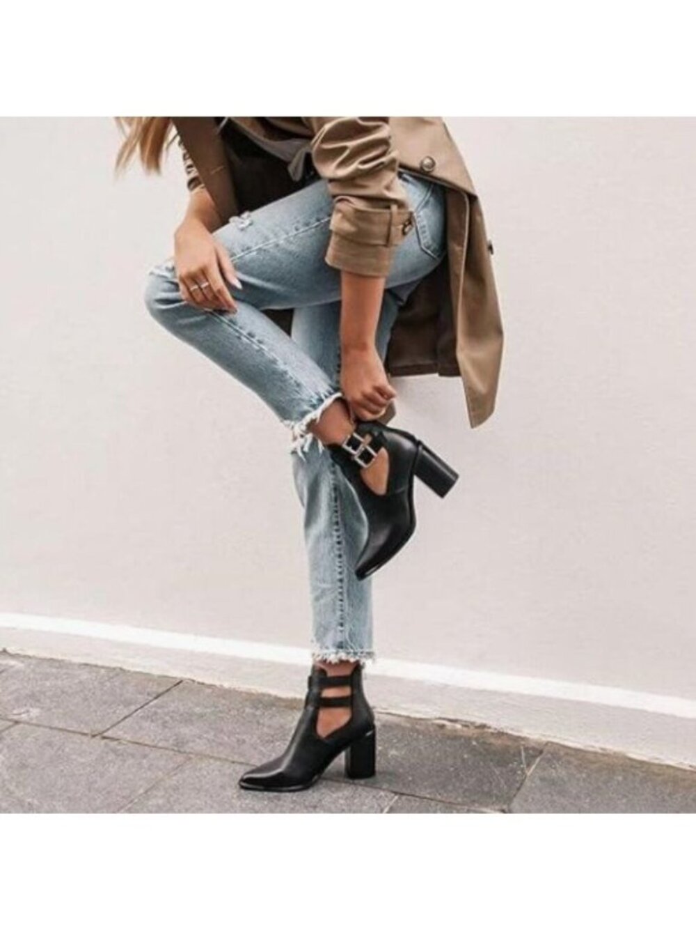 FOWT Black Cut Out Ankle Booties for Women Hollow out Open Side High Heels Boot